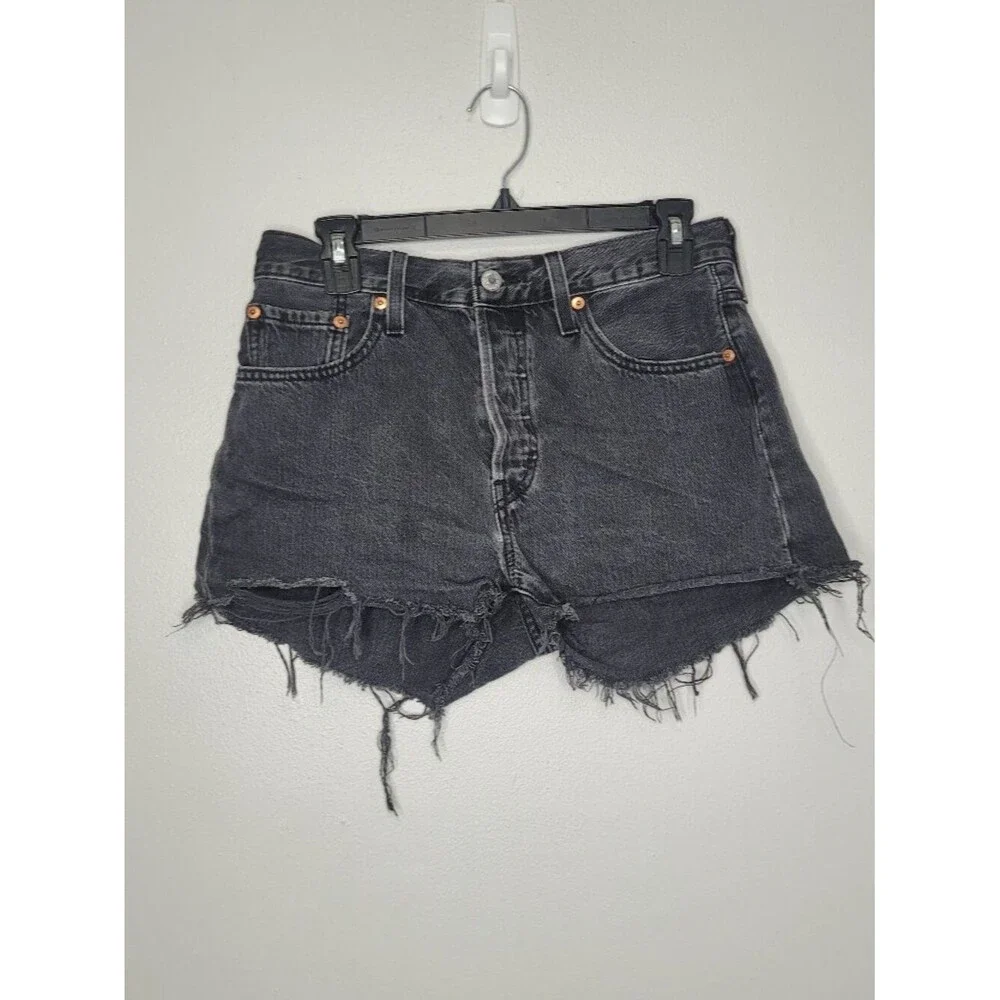 Levi's Women's 501 Original Shorts black raw hem button fly size 28